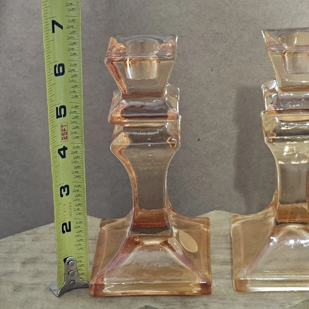 Stunning Franco Creazioni Exclusive Peach/Salmon Glass Candle Holder Set Italy